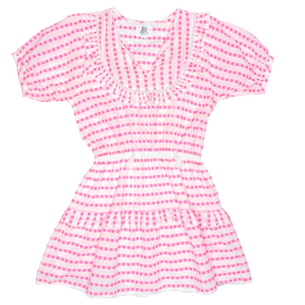 DRA Pink Check Plaid Ruffle Mini Dress Size Small